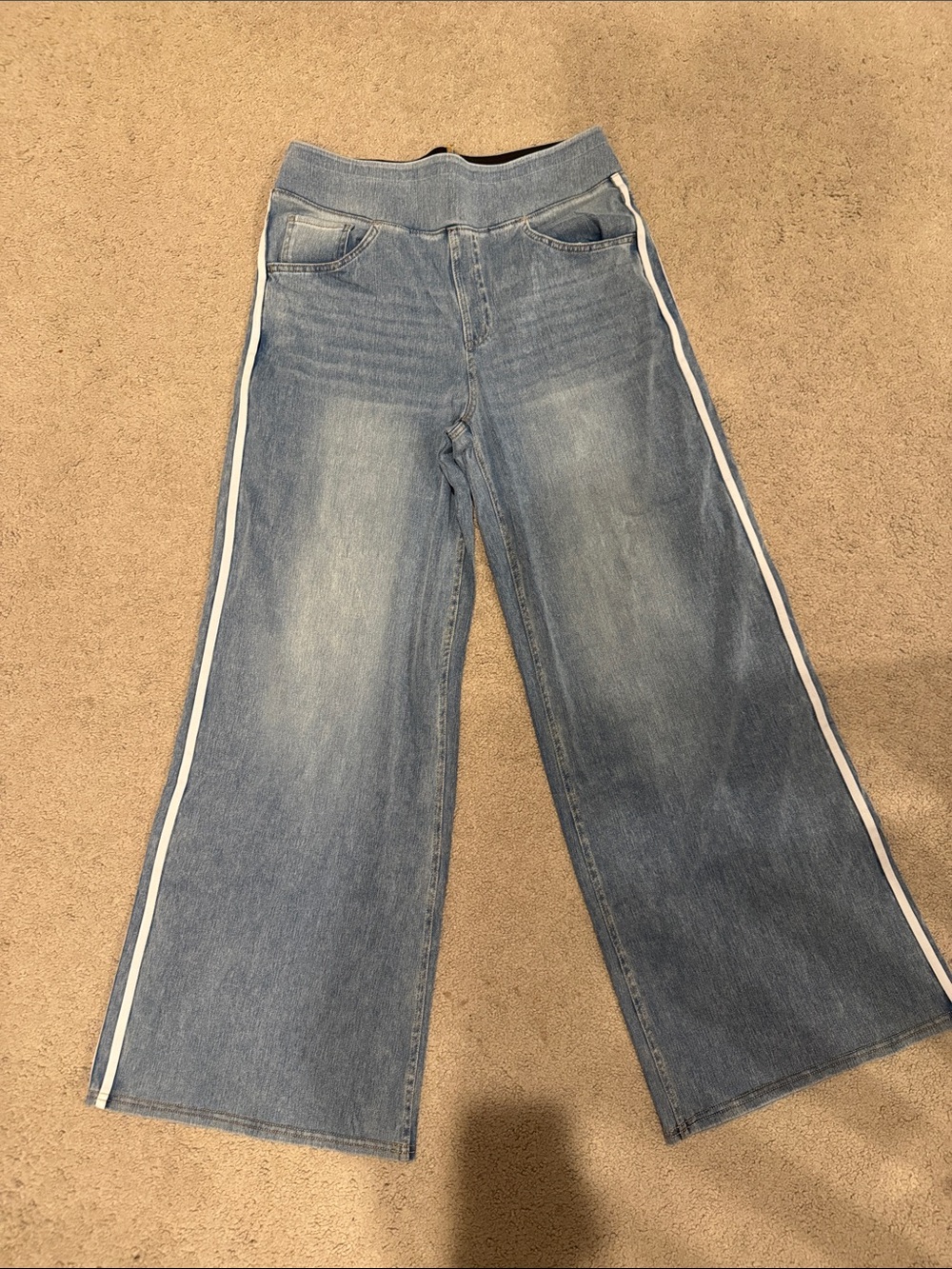 HALARA Light Blue Wide-Leg Jeans with White Side Stripe Large Petite